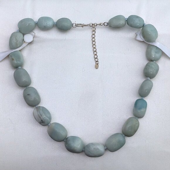 Designer Blue Green Larimar Bead Beaded Necklace Sterling Clasp 17"-19" Length - Picture 11 of 11